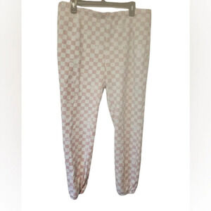 Coca Cola Pink and White Checkered Used Sweat Pants Women's Size Large